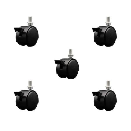 Service Caster 2'' Black Metal Hood Twin Caster with Brake Nylon Wheel 3/8 Thread Stem, 5PK SCC-TS02S50D-NYS-FB-B-382458-5